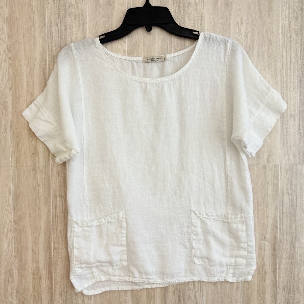 Francesca Bettini 100% Linen Italy Tunic Top Small Blouse Shirt Pockets Boho